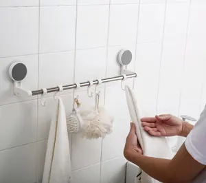 Self Adhesive Towel Rod Towel Bar Stick on Wall Bath Towel Holder Rail Rack Kitchen Bathroom