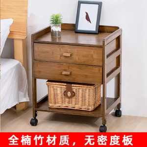 Bedside Table With Caster Drawer <b>Cabinet</b> Wooden <b>Storage</b> Nightstand For <b>Bedroom</b> Living Room - Product Image 3