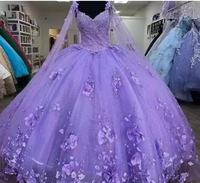 Nouvelles Robes de Bal de Quinceañera Lavande 2025 Avec Cape pour Fête de 15 Ans, Robes de Princesse de 16 Ans avec Fleurs 3D et Châle
