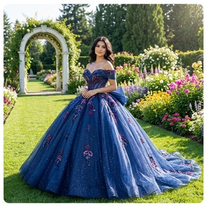 Vestido de Quinceañera Dy6916 Azul con Apliques de Chifón, Cintura Natural, Vestidos de Fiesta con Lentejuelas y Cuentas para Fiesta de Quince Años, Dulce 15, 16 - Product Image 1