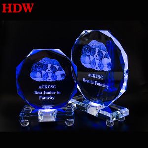 Fábrica de PuJiang, Venta al por Mayor de Trofeos de Cristal con Luces LED de Colores, Premios Personalizados con Grabado Láser 3D, Trofeos de Cristal Azul - Product Image 2