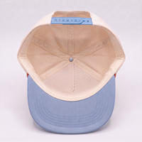 Topi Baseball Custom Vintage Dua Warna Bahan Twill dengan Patch Logo Gunung Sunset Detail Tali Pinggiran Melengkung OEM Grosir
