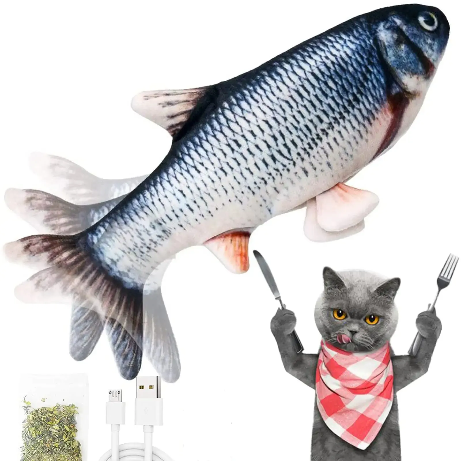 Pet Toys Flopping Fish Moving Cat Kicker Floppy Fish Animal Toy Wiggle Fish Catnip Motion Kitten Interactive Cat Toys