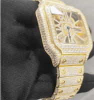 Montre à quartz pour homme avec logo personnalisé, cadran squelette carré, entièrement pavée de diamants Moissanite, bracelet en acier inoxydable, Reloj Moissanita