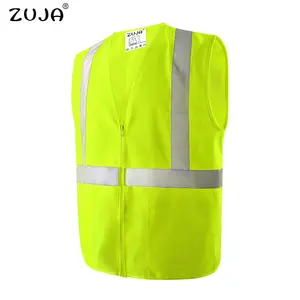 ZUJA Hi Vis yeşil yüksek görünürlük yansıtıcı gümüş özel yüksek Vis ucuz inşaat güvenlik yelekleri cepler ile