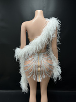 Robe de soirée de luxe Novance Y5185-C en plumes argentées, épaules dénudées, longueur au-dessus du genou, tenue de performance, robe de bal courte