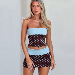 Ensemble deux pièces sans bretelles à pois pour femmes, haut tube à nouer devant et mini-jupe moulante, tenue d'été Y2K - Product Image 4