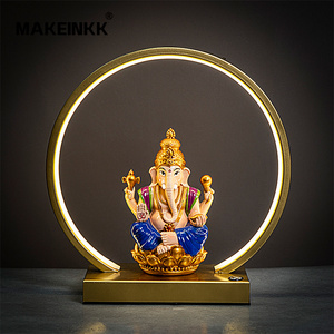 Lámpara de Estatua Religiosa India de Arte Moderno Feng Shui con Cruz 3D Pintada a Mano, Anillo LED de Búho, Adorno Artesanal de Resina Artística - Product Image 2
