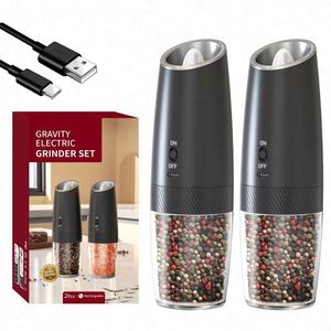 Gravity Electric Pepper and Salt <b>Grinder</b> Set of 2 ,Rechargeable, Refillable, Adjustable Coarseness, With LED Light, One Hand - Product Image 1