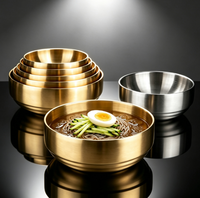 Grand bol coréen en acier inoxydable doré à double paroi pour ramen, nouilles, soupes, riz, salades et pâtes, pour restaurants et événements, personnalisable