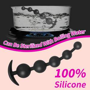 シリコーンヒッププラグおもちゃ,5ボール付きシリコーンアナルビーズ徐々にサイズアップ & 安全なT型ベース,カップル用大人用アナル玩具 - Product Image 2