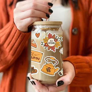 Simpatici Chibi messicani latinoamericani <span class=keywords><strong>bambina</strong></span> 16OZ UV DTF coppe avvolgenti adesivi per Libbey in vetro tazze Tumbler teschi impermeabili - Product Image 3