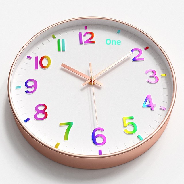 Plastic Quartz Silent Round Wall Clock Creative Fashion Living Room Bedroom Study Office 3D Digital Rainbow Scale Wholesale 30cm