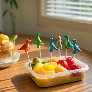 Accesorios para el almuerzo <span class=keywords><strong>escolar</strong></span>, palo portátil con forma de Animal de dinosaurio para recoger frutas, palillos de dientes de frutas de animales bonitos para comedores quisquillosos - Product Image 1