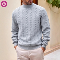 Sweater Pria Ukuran Besar Custom Logo Grosir, Pakaian Olahraga Kasual Citywalk Musim Dingin, Warna Solid Polos Kerah Tegak Lengan Panjang