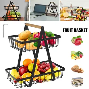 Cesta de frutas de doble capa de montaje, cestas de almacenamiento de huevos rectangulares desmontables de alambre de Metal para frutas y verduras