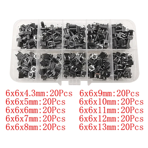 200 Stks/doos 6X6Mm Micro-Push Tact <span class=keywords><strong>Switch</strong></span> Kit 6X6X4.3Mm-13Mm Mini Tactiele Toggle Touch Knop Pcb Momentary <span class=keywords><strong>Dip</strong></span> 4pin Drukknop - Product Image 3