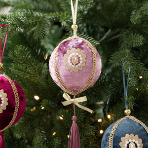 Christmas Tree Ball Ornaments Hanging Baubles Vintage Flocked <b>Glitter</b> Christmas Ornaments Ball with Tassel - Product Image 4