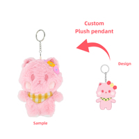 Mini porte-clés animal brodé chat rose mignon avec col à carreaux jaunes, pour sac de fille, personnalisable pour fête