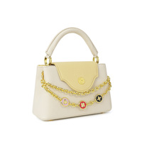 Sac à main carré imperméable en polyester pour femme, motif trèfle à quatre feuilles avec chaîne, motif color-block, fermeture à cadenas, porté épaule