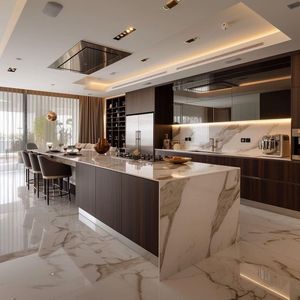 Lemari dapur Modular mewah, furnitur kabinet berbentuk L desain kustom sangat mengkilap kayu padat pernis lemari dapur - Product Image 5