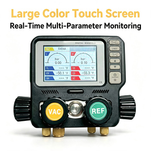 Manómetro <span class=keywords><strong>Digital</strong></span> de 4 Vías con 2 Sondas de Temperatura <span class=keywords><strong>para</strong></span> 112 Refrigerantes, Aleación de Aluminio, HVAC, Aire Acondicionado, Refrigeración, Presión, Vacío y Detección de Fugas - Product Image 2