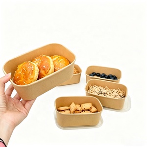 Bols à salade rectangulaires jetables en papier kraft biodégradable et compostable avec revêtement intérieur en polyéthylène, conteneur alimentaire - Product Image 1
