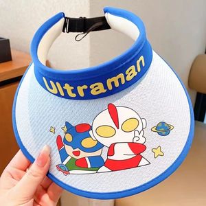 Chapeau de soleil pour enfants, dessin animé Ultraman, en paille tressée, réglable, à large bord, pour garçons, super mignon - Product Image 4