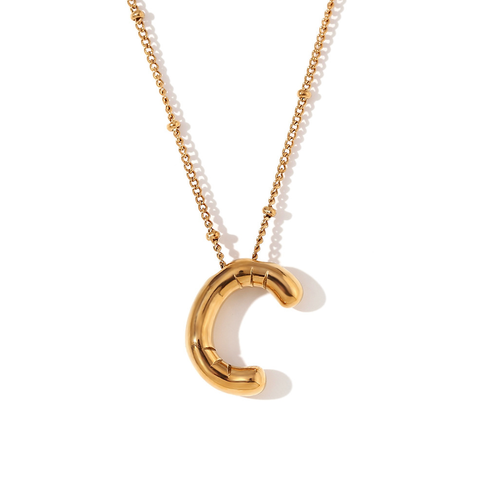 Party Balloon Letter Pendant Necklace - Gold -C