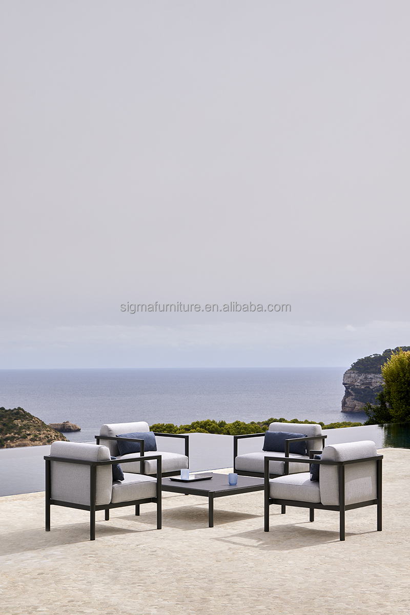 New Arrival Nordic Powder Coated Aluminium Outdoor Living Armchair Patio Furniture Single Lounge Chair