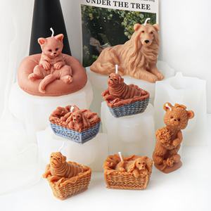 Stampo in Silicone per Candele a Forma di Orsetto con Bouquet di Fiori, Cane a Pelo Lungo Sdraiato, per Resina e Sapone, Decorazione Artistica Fai-da-Te - Product Image 2