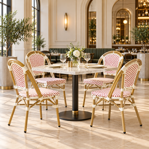 Chaise de jardin moderne française en rotin tressé et aluminium pour terrasse, bistrot, café, restaurant, extérieur - Product Image 1