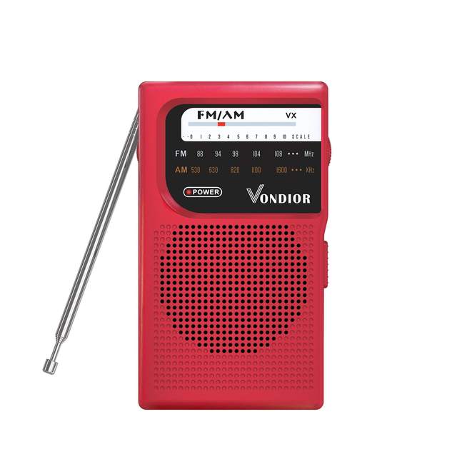 Red Retro Pocket AM FM Radio AA Battery Operated High Sensitivity Telescopic Antenna Outdoor Handheld Broadcast Receiver
