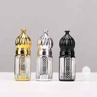 Bouteille d'huile de parfum essentielle en verre vide de luxe de Dubaï de 3ml 6ml 12ml avec Roll-on Golden Pattern UV Graver Arabian Attar Bottles