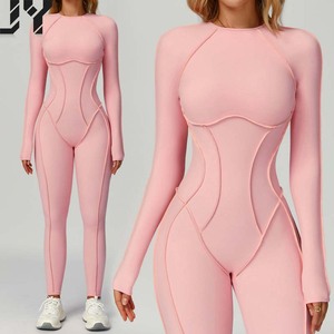 <span class=keywords><strong>Tuta</strong></span> <span class=keywords><strong>Intera</strong></span> <span class=keywords><strong>Aderente</strong></span> a Maniche Lunghe in Tinta Unita, Nuova Collezione 2025 - Elegante Jumpsuit per Yoga e Fitness - Product Image 1