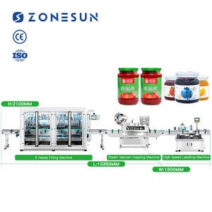 Línea de Producción ZONESUN ZS-FAL180V9 Automática con Bomba de Pistón Servo para Rellenar, Tapar y Etiquetar Frascos de Vidrio con Mermelada, Salsa o Pasta - Product Image 1
