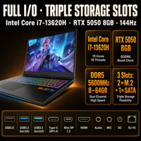Ordinateur portable NH60 17,3 pouces IPS 1920x1080 144Hz I7-13620H RTX5050 8 Go DDR5 32 Go 3 emplacements pour disques 53,35 Wh WiFi 6 Win11