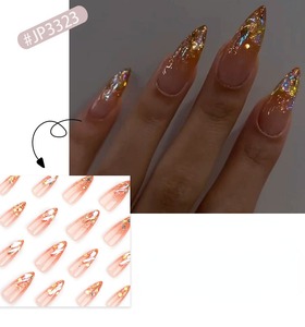 24 <span class=keywords><strong>Uñas</strong></span> Postizas Acrílicas <span class=keywords><strong>con</strong></span> Purpurina Dorada Francesa, Efecto Aurora, Degradado, <span class=keywords><strong>Uñas</strong></span> Artificiales, <span class=keywords><strong>Uñas</strong></span> Postizas de Caramelo 3323 - Product Image 6