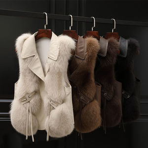 <span class=keywords><strong>Gilet</strong></span> court en modal pour <span class=keywords><strong>femme</strong></span>, style vintage patchwork en fausse fourrure, tendance jeunesse, nouvelle collection automne-hiver 2025 - Product Image 2