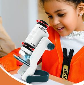 顕微鏡科学キットセット STEM 3 1 子供向け早期教育玩具 ミニポケットハンドヘルド フラッシング 60-120X プラスチック 屋外探検 - Product Image 1