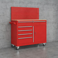 Armoire à outils roulante à 5 tiroirs avec plateau en bois noir, rangement mobile pour la maison et le garage - OEM disponible, roulettes robustes, capacité de charge de 250 kg