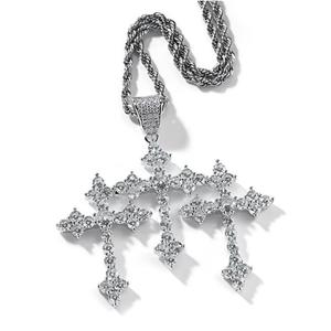 Collier simple en cuivre incrusté, style hip-hop euro-américain, avec pendentif croix en zirconiums à rangée unique et chaîne en corde - Product Image 2