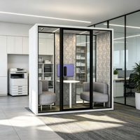 Espace de travail moderne, cabine modulaire en verre mobile, insonorisation acoustique intérieure, préfabriquée, bureau portable pour hôtels et hôpitaux