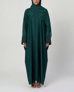 LEDUO Customized Elegant Vintage Women Dark Green Beaded Embroidered Cuff Long Sleeve Loose Ramadan <b>Kaftan</b> - Product Image 1