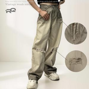 Jeans de Mujer Estilo Americano de Cintura Alta, Pantalones Largos Ajustados de Pierna Recta con Diseño Rasgado, Color Sólido, Estilo Urbano, Spice Girl, Invierno - Product Image 2