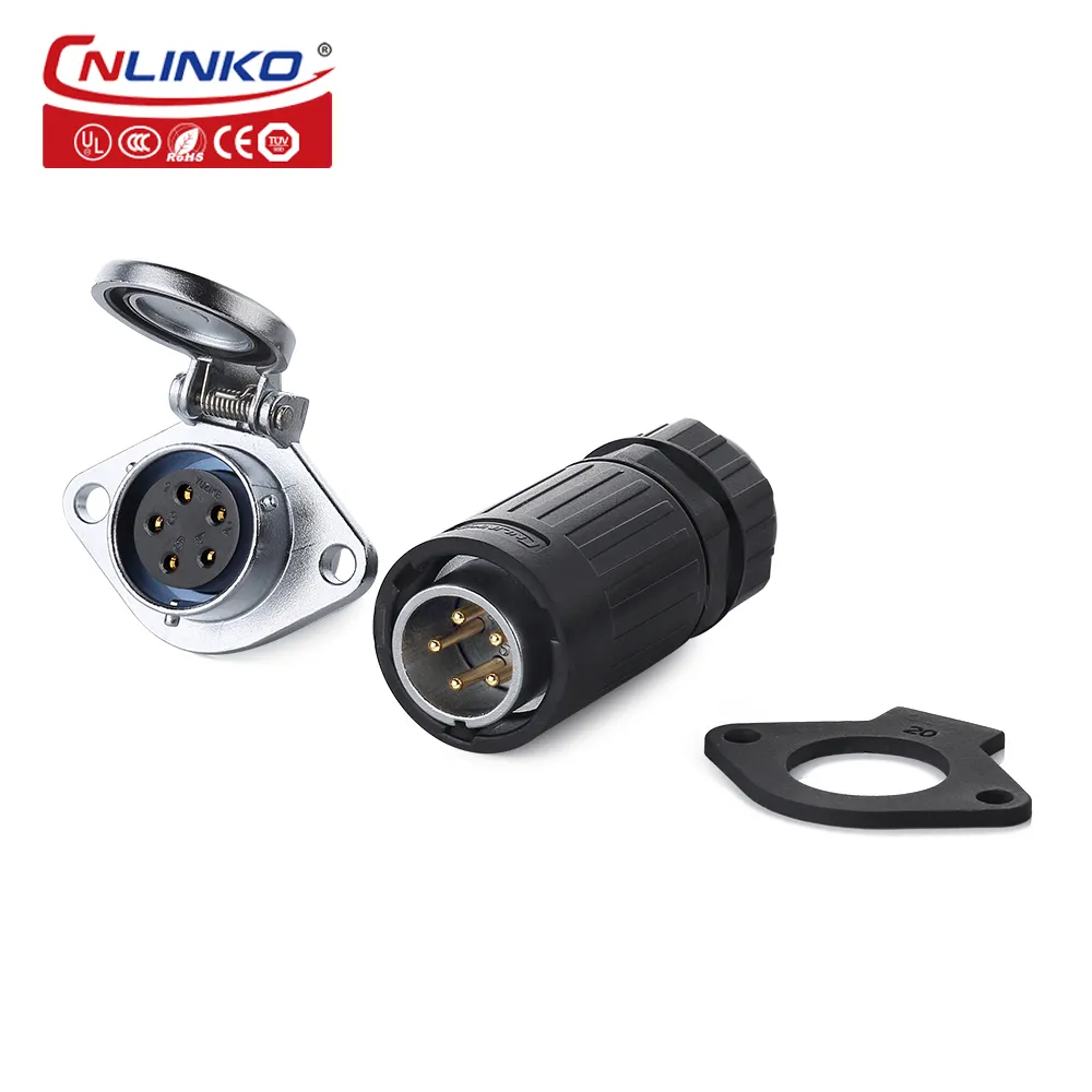 CNLINKO M20 IP67 waterproof 10A 5 Pin Industrial Outlet Socket Connector for Slot Game Machine audio video telecommunication