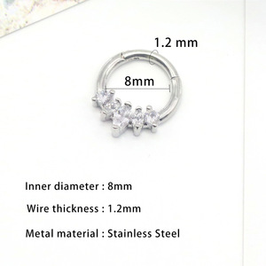 Anneaux de nez transfrontaliers européens et américains avec incrustations de zircon, anneaux ouvrants et fermants en argent, or et acier inoxydable, bijoux - Product Image 2