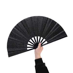 Éventail pliant en plastique peint, couleur unie, grand format, idéal pour le bricolage, best-seller, cadeau de danse et de kung-fu, avec paillettes - Product Image 5
