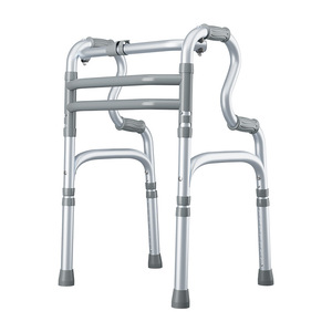 Déambulateur pliable en aluminium, hauteur réglable 78-95 cm, pour personnes âgées, soutien à la réadaptation, argenté - Product Image 2