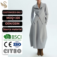 Ensemble jupe et veste zippée gris sur mesure OEM ODM, robe longue découpée